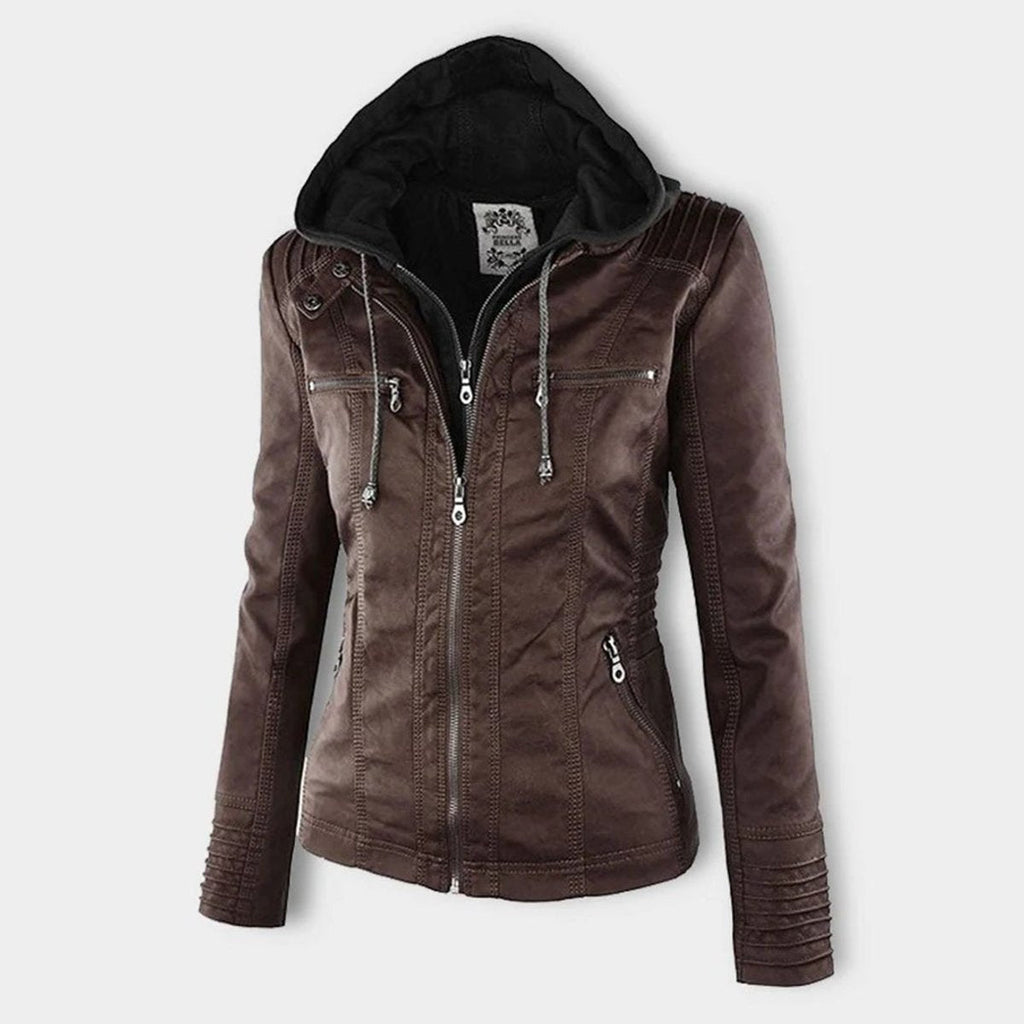 Women's Hooded Faux Leather Moto Coat