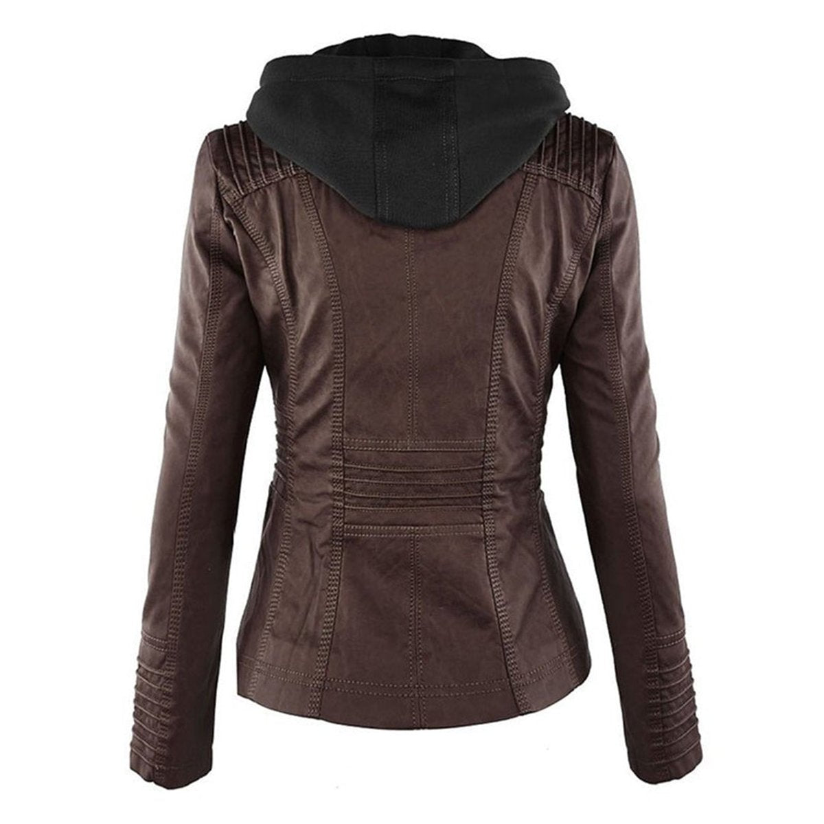 Women's Hooded Faux Leather Moto Coat