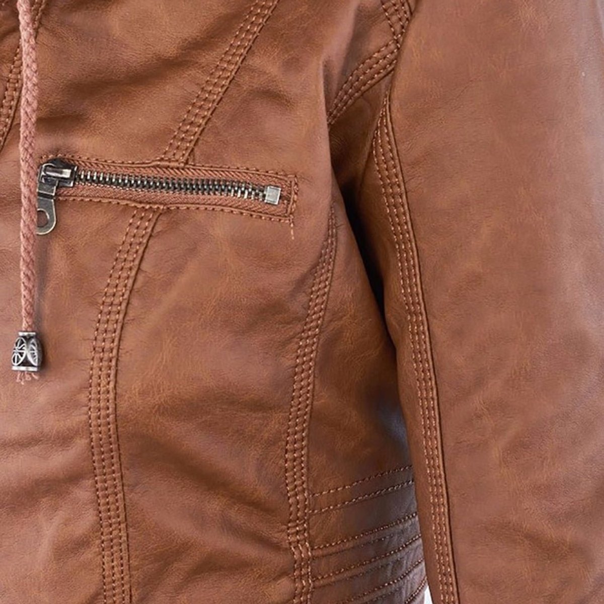 Women's Hooded Faux Leather Moto Coat