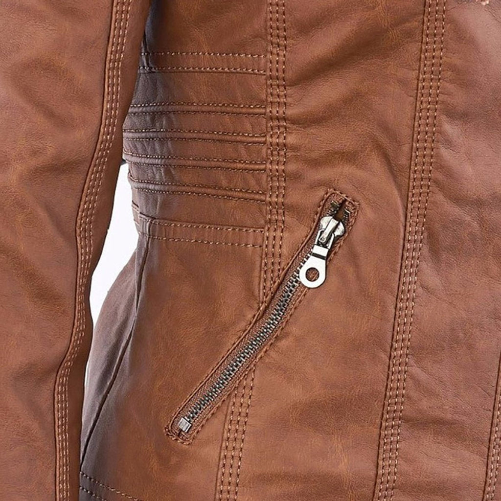 Women's Hooded Faux Leather Moto Coat