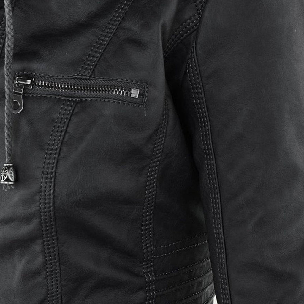 Women's Hooded Faux Leather Moto Coat