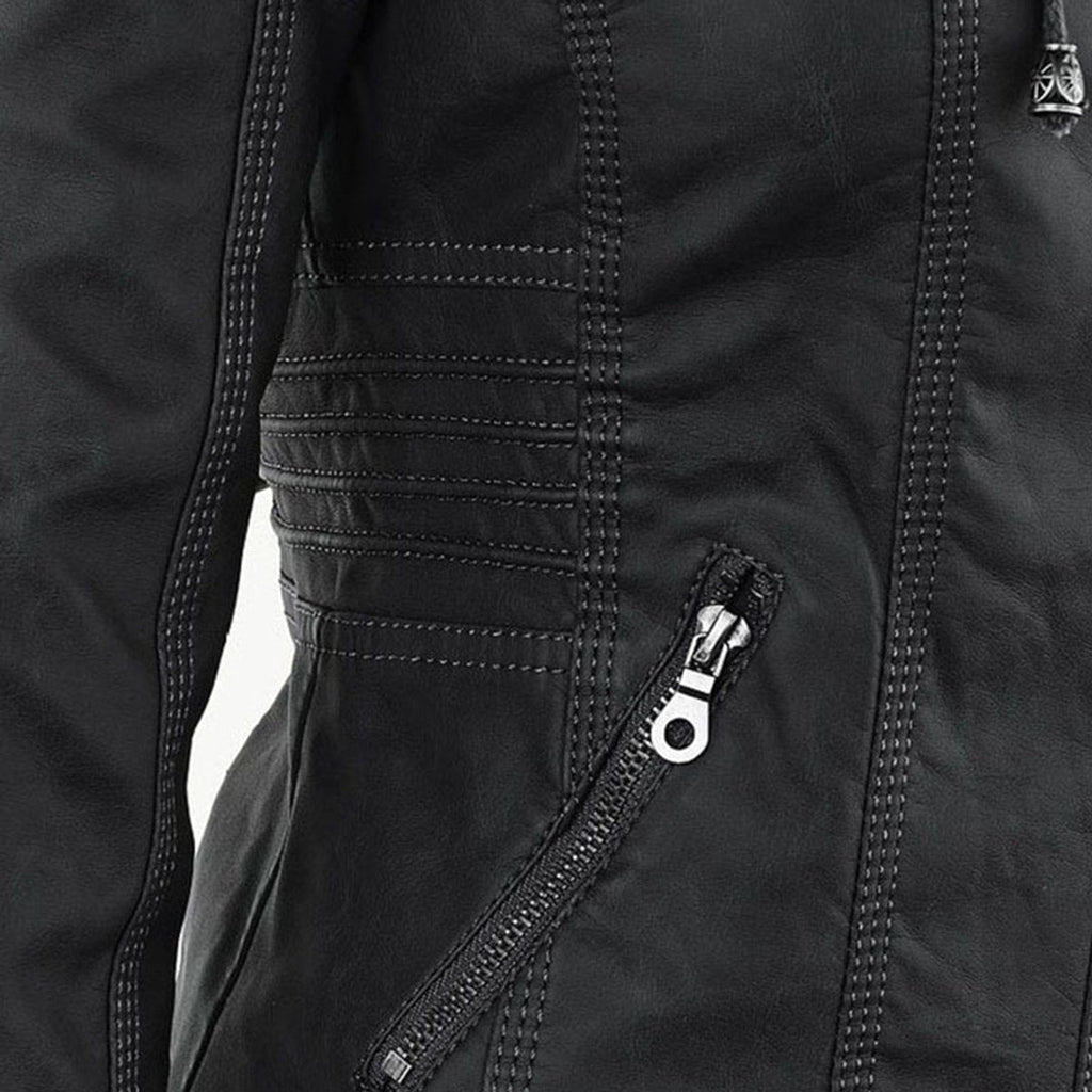Women's Hooded Faux Leather Moto Coat