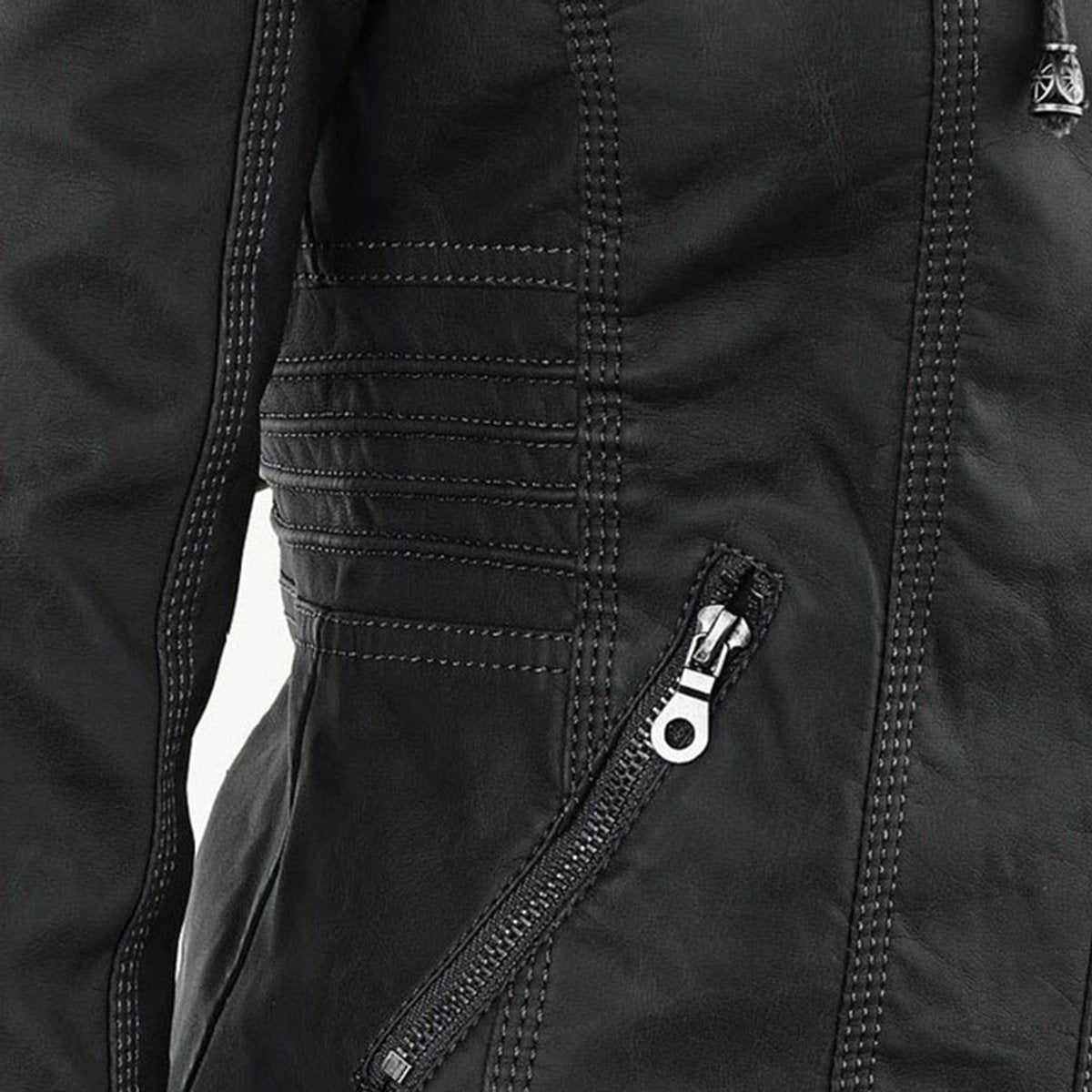 Women's Hooded Faux Leather Moto Coat