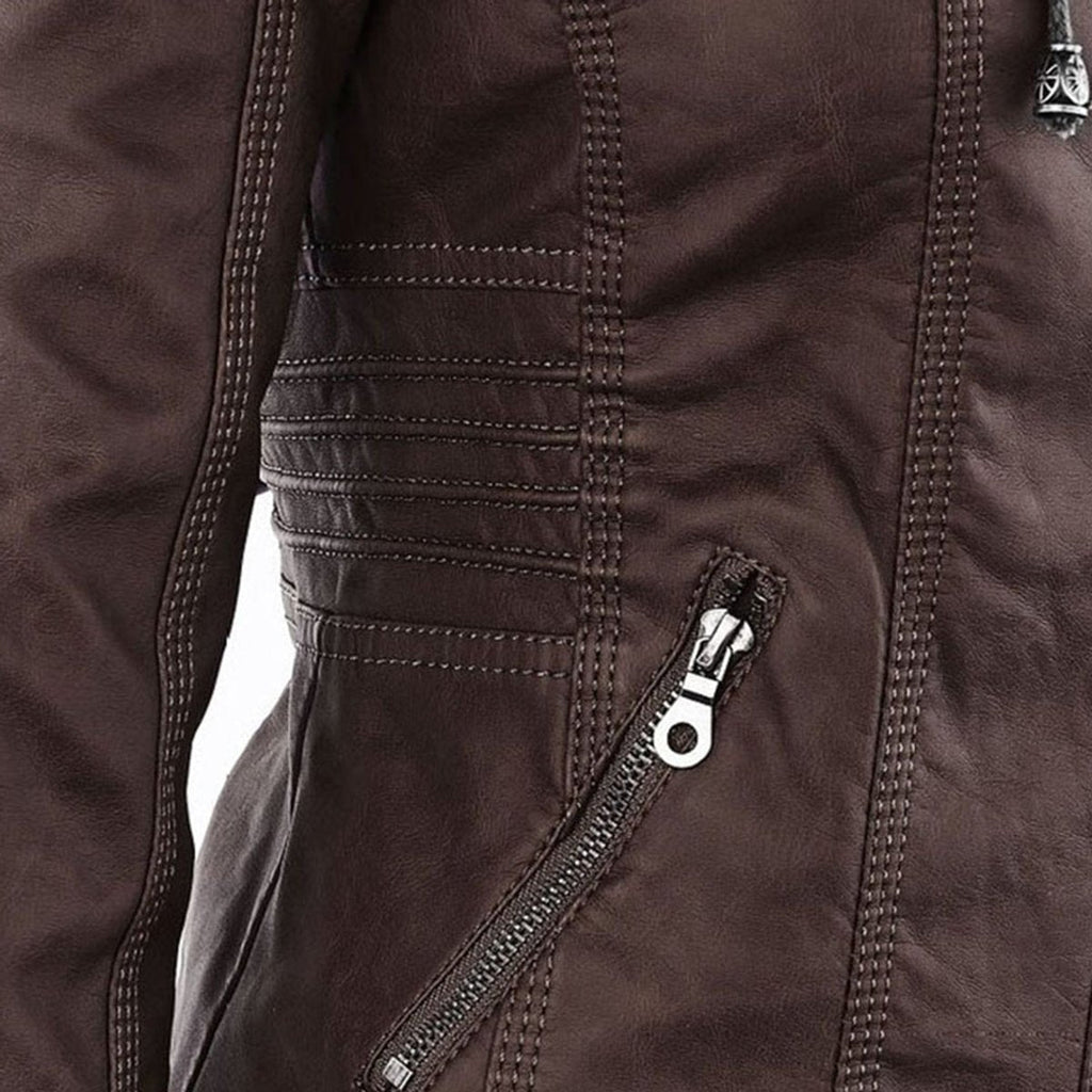 Women's Hooded Faux Leather Moto Coat
