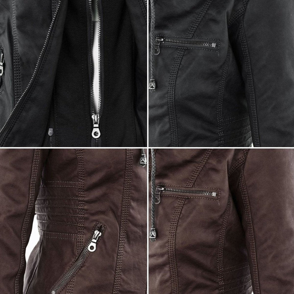 Women's Hooded Faux Leather Moto Coat