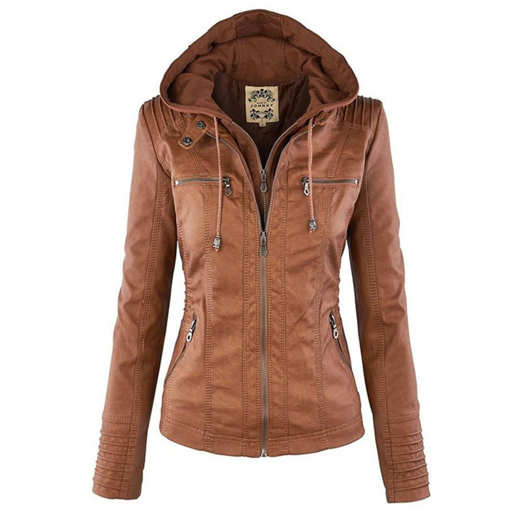 Women's Hooded Faux Leather Moto Coat