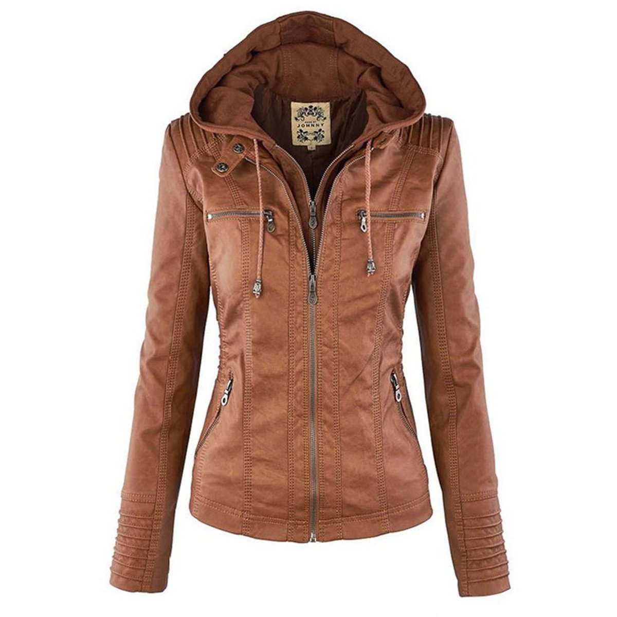 Women's Hooded Faux Leather Moto Coat