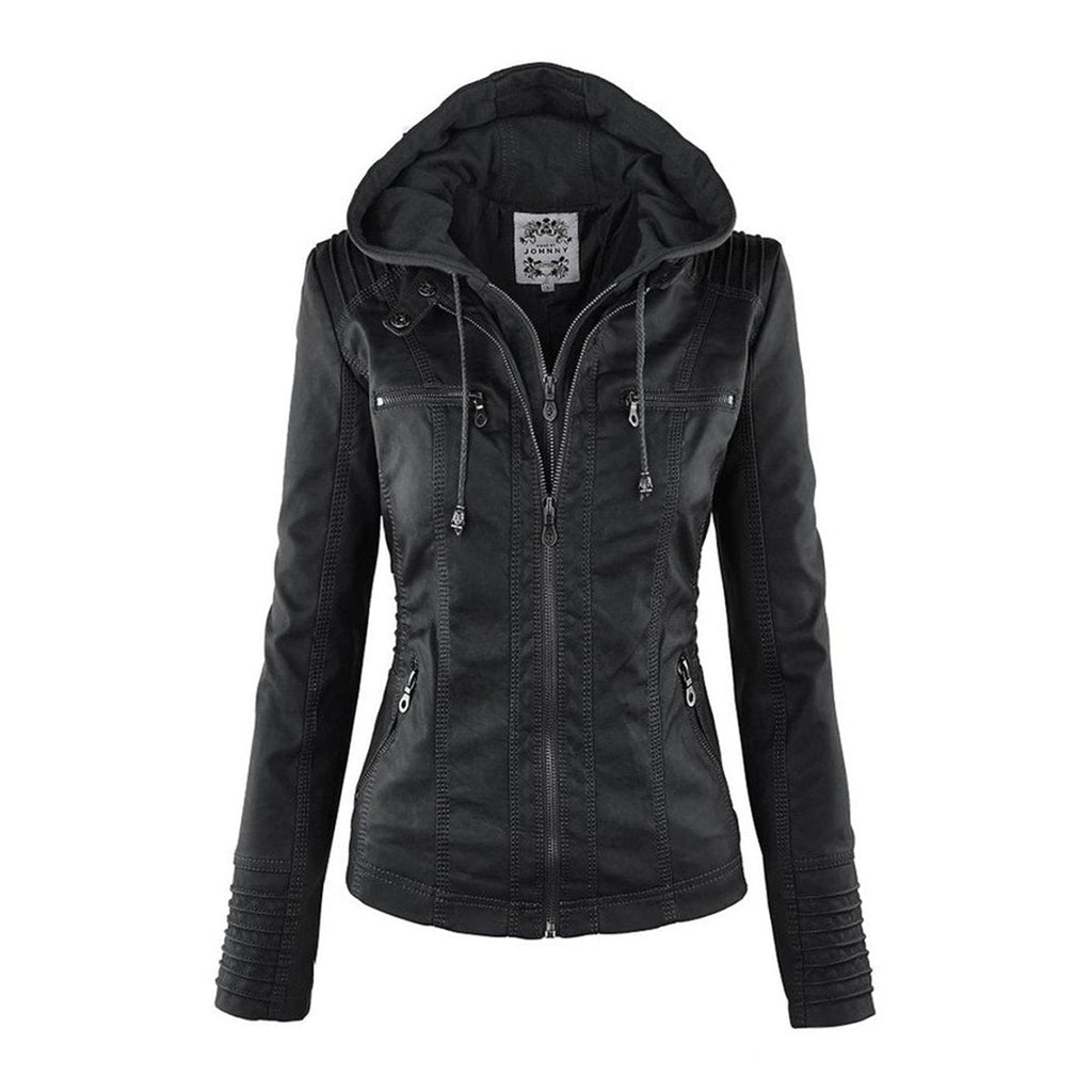 Women's Hooded Faux Leather Moto Coat