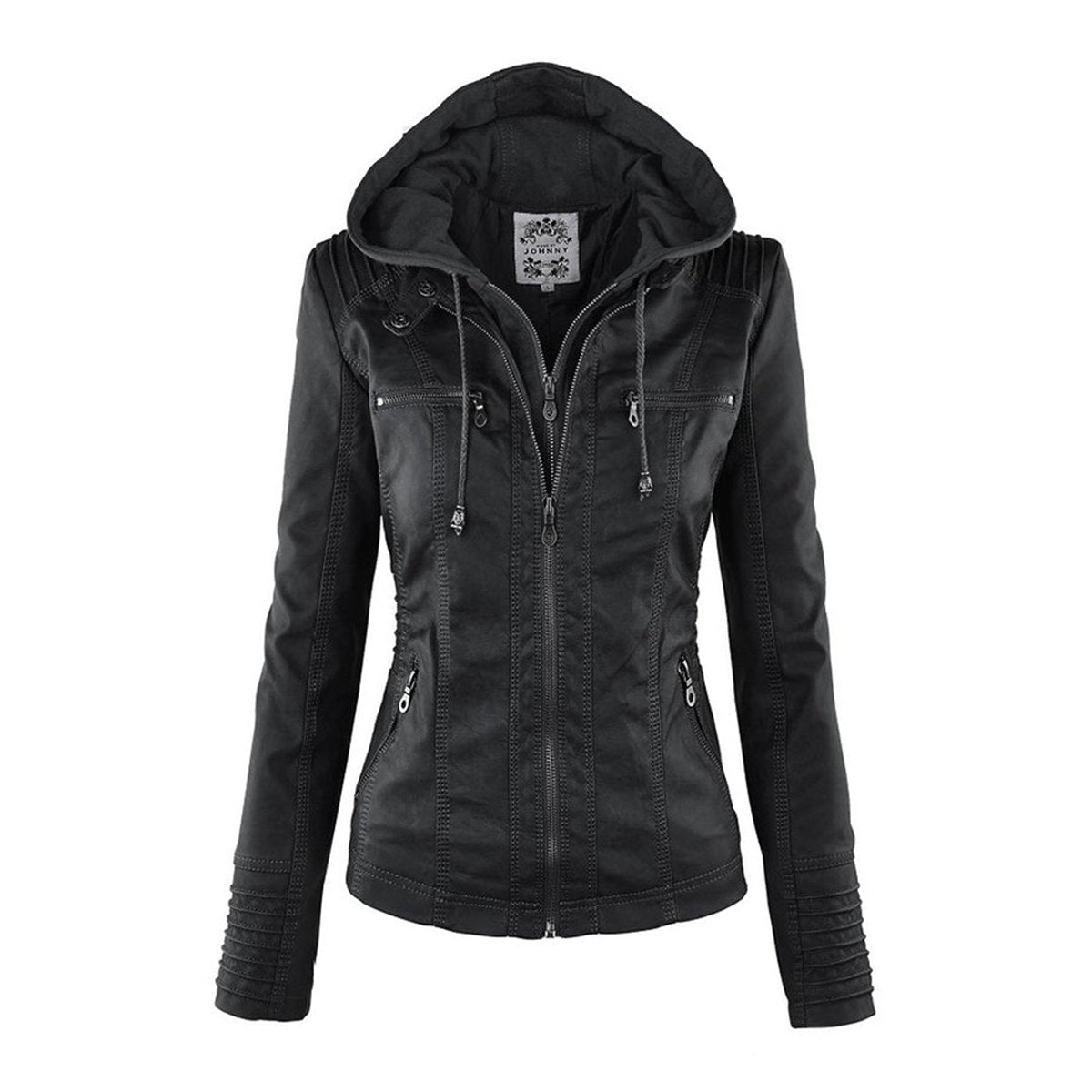 Women's Hooded Faux Leather Moto Coat