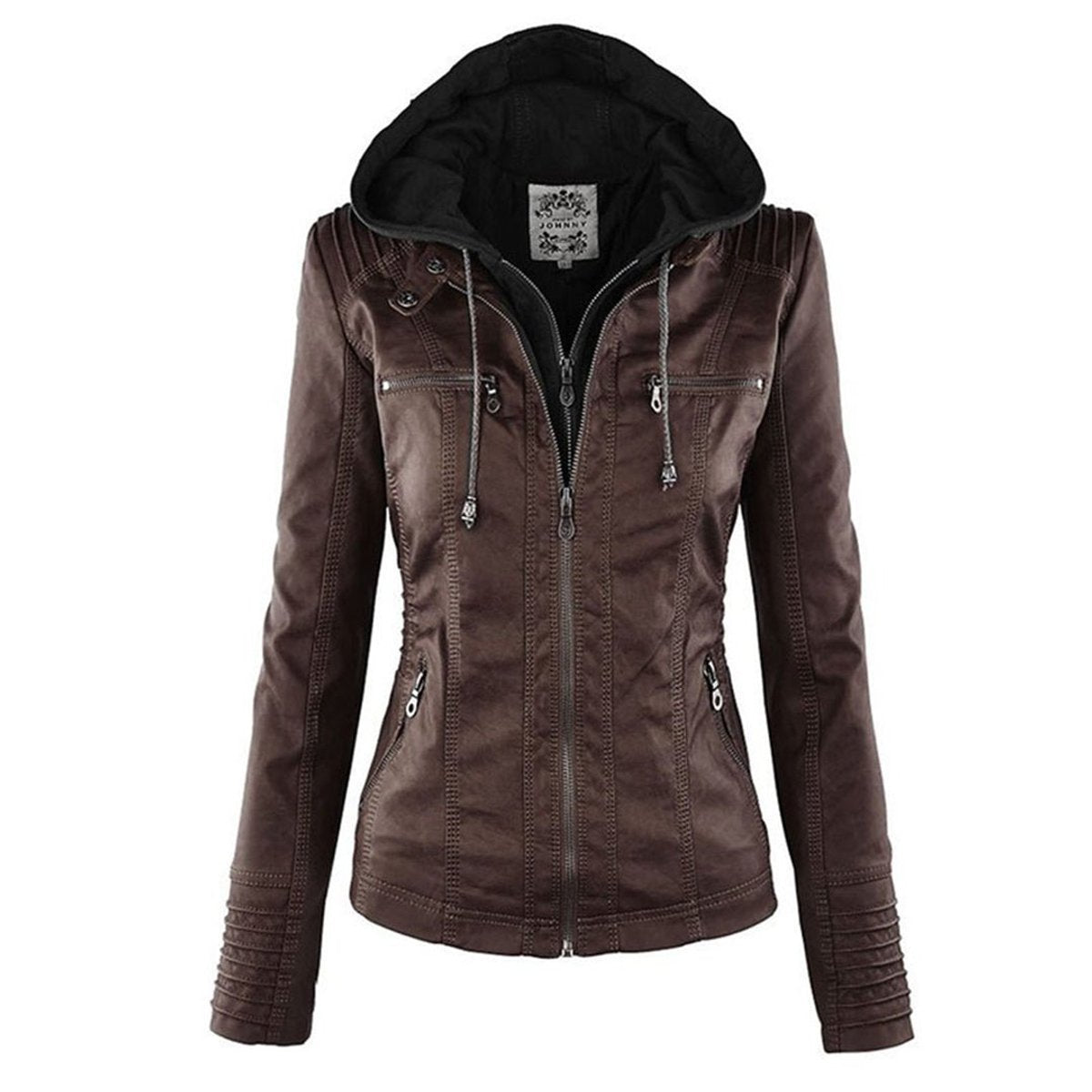 Women's Hooded Faux Leather Moto Coat
