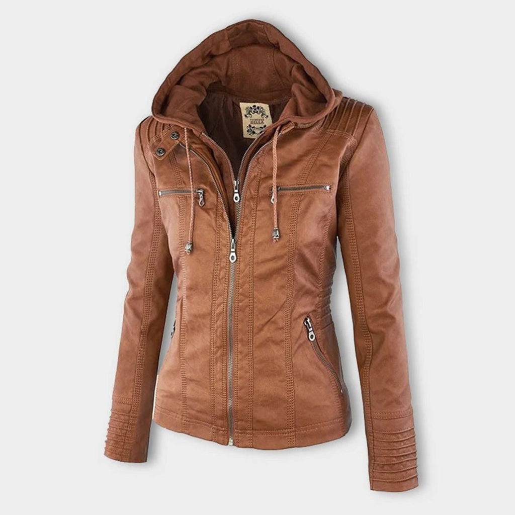 Women's Hooded Faux Leather Moto Coat