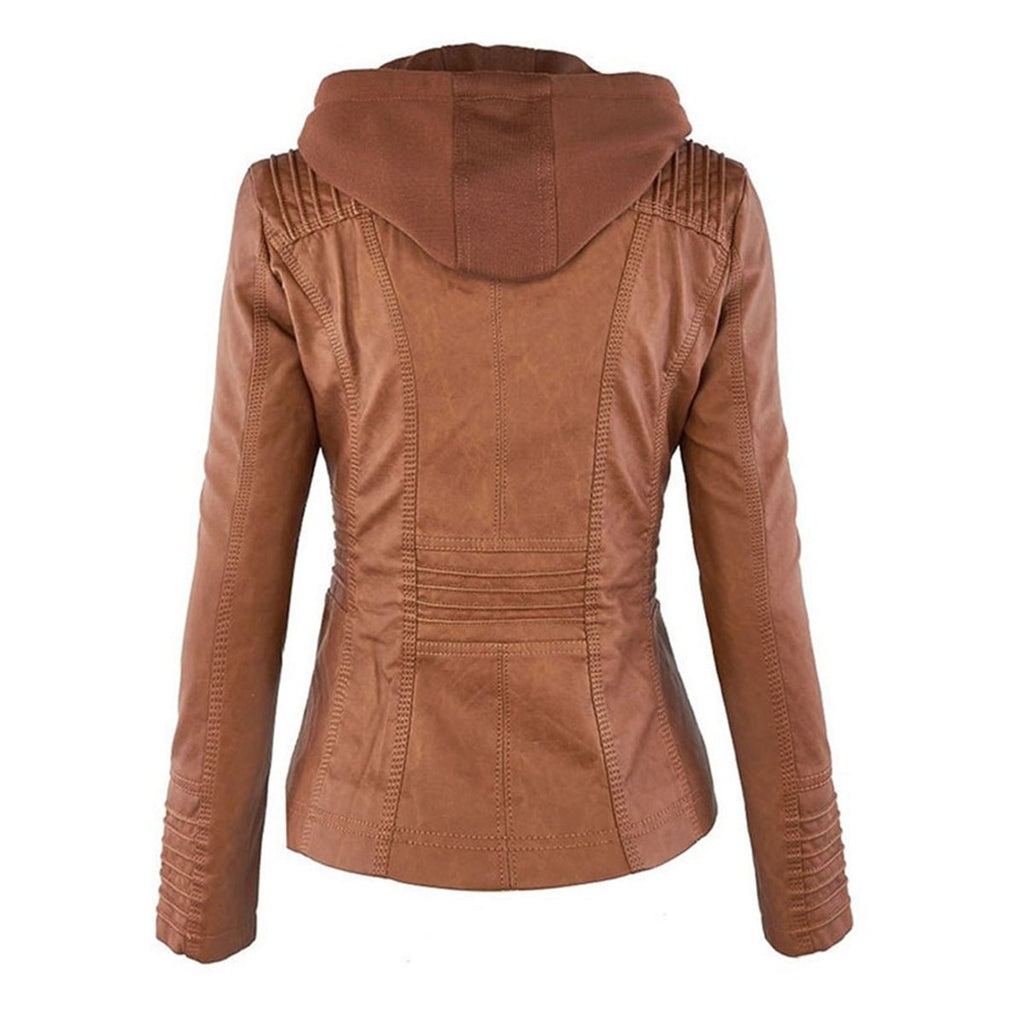 Women's Hooded Faux Leather Moto Coat