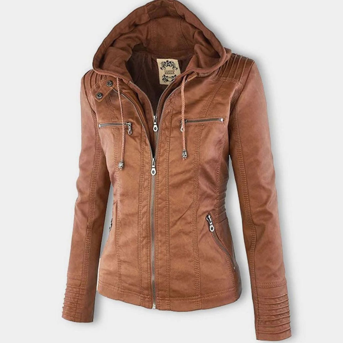 Women's Slim-Fit Hooded Faux Leather Biker Jacket