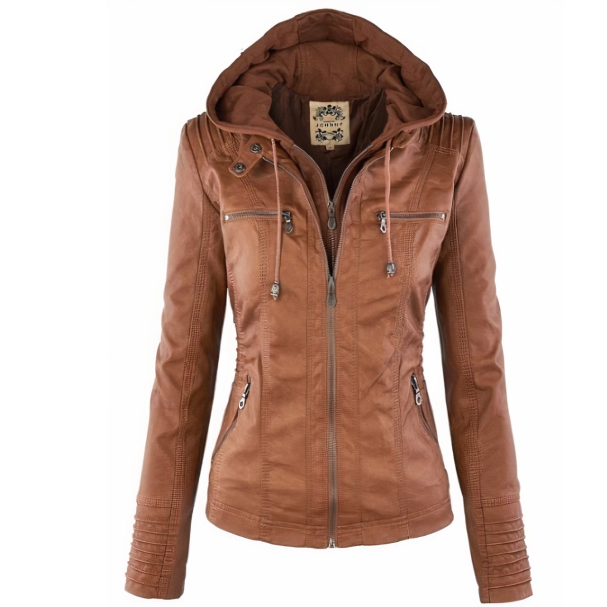 Women's Hooded Moto Faux Leather Jacket