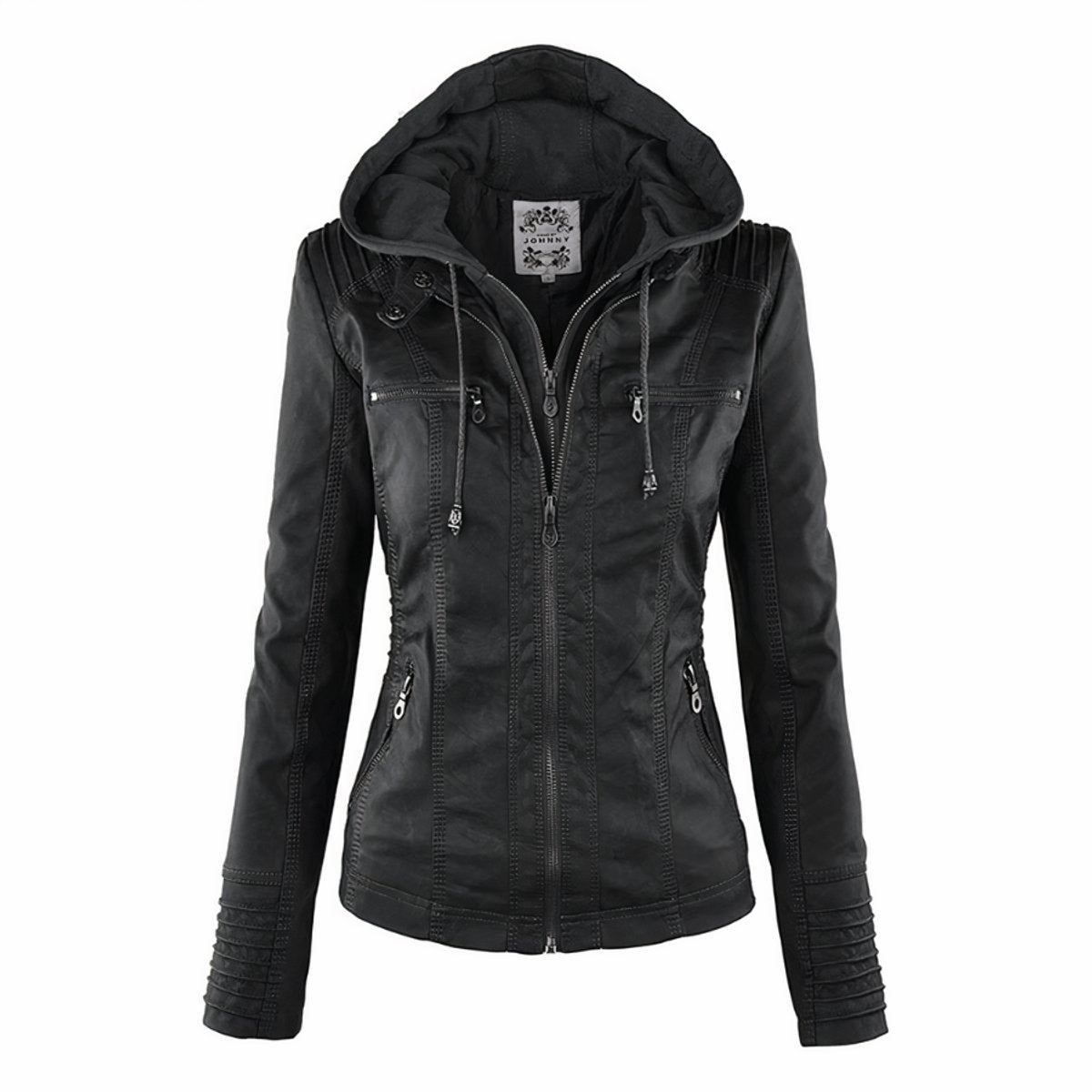 Women's Hooded Moto Faux Leather Jacket