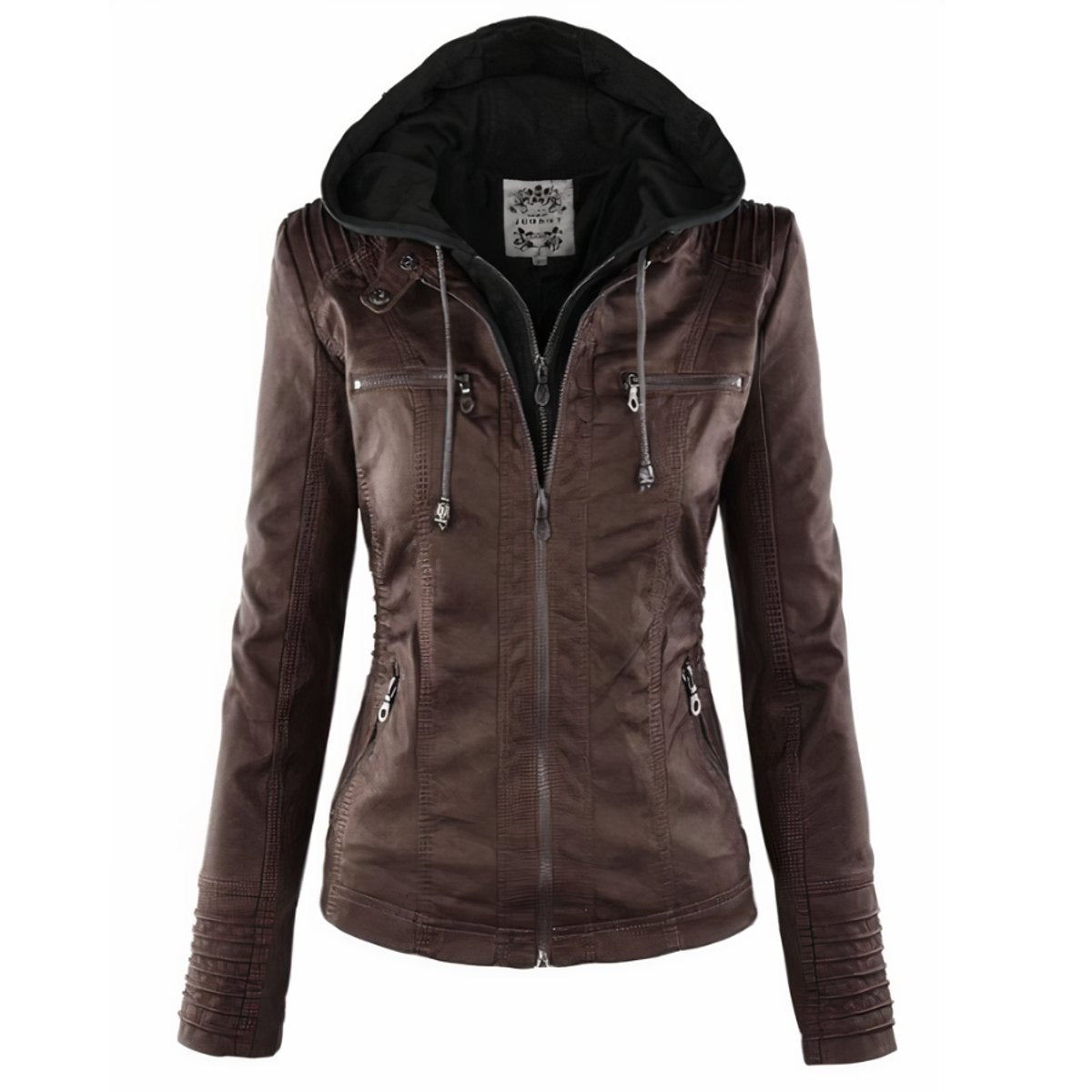Women's Hooded Moto Faux Leather Jacket