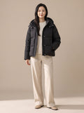 Women's Loose Fit Hooded Quilted Down Puffer Jacket - Classic Black