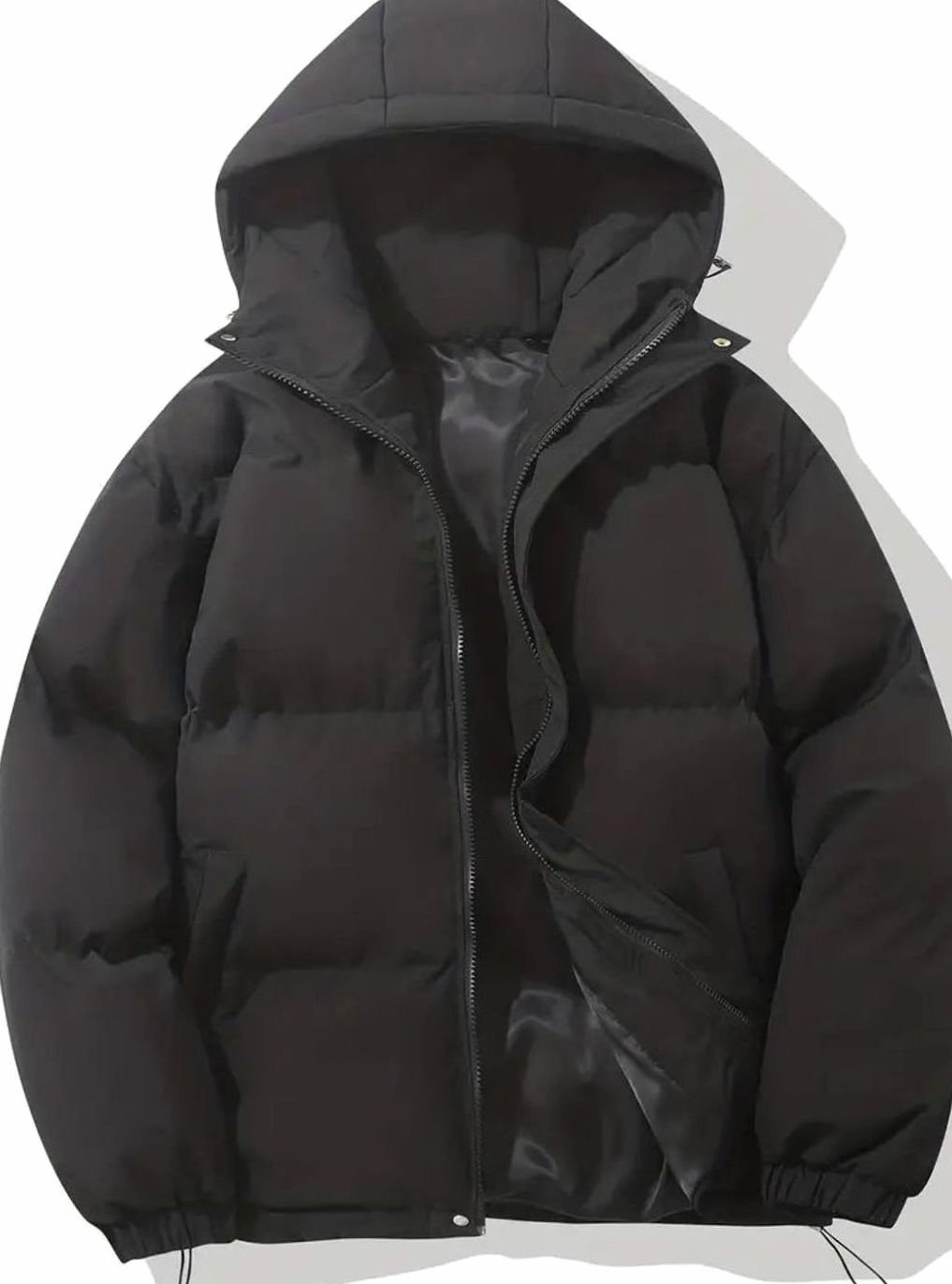 Women's Oversized Channel-Quilted Hooded Puffer Jacket - Black