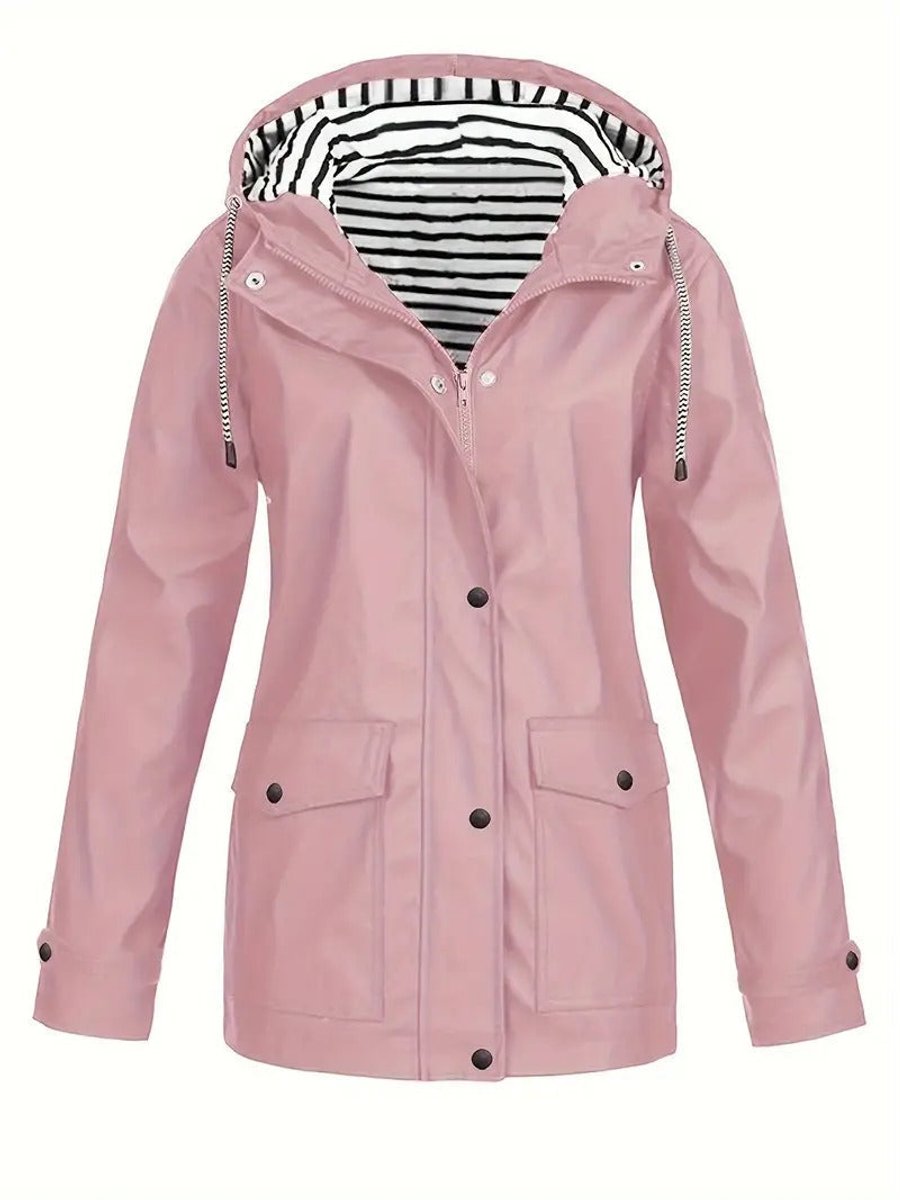 Women's Hooded Waterproof Zip-Up Rain Coat - Pink