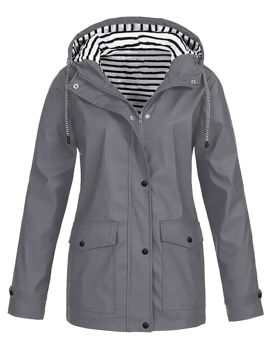 Women's Hooded Waterproof Zip-Up Rain Coat - Gray