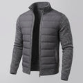 Women's Fitted Quilted Jacket with Knit Sleeves and Full Zip - Dark Gray