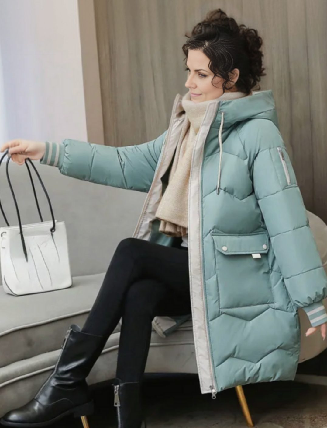 Women's Insulated Hooded Mid-Length Puffer Coat - Red