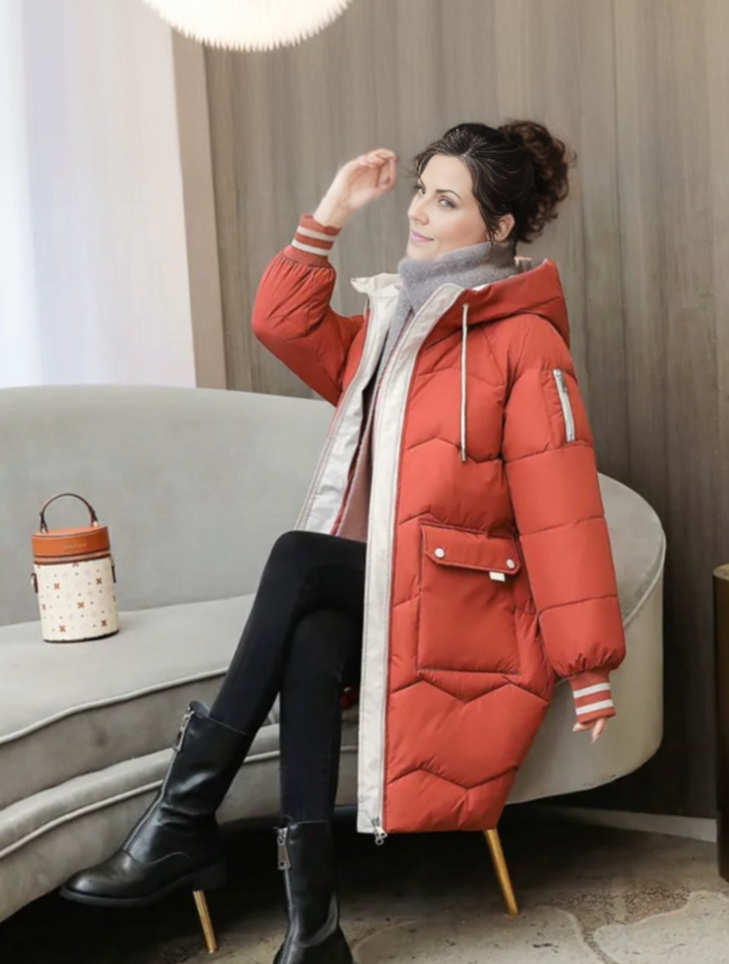 Women's Insulated Hooded Mid-Length Puffer Coat - Blue