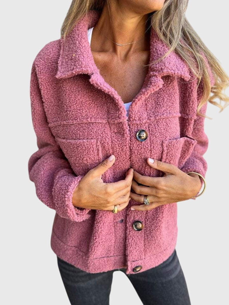 Women's Sherpa Fleece Button-Front Jacket - Pink