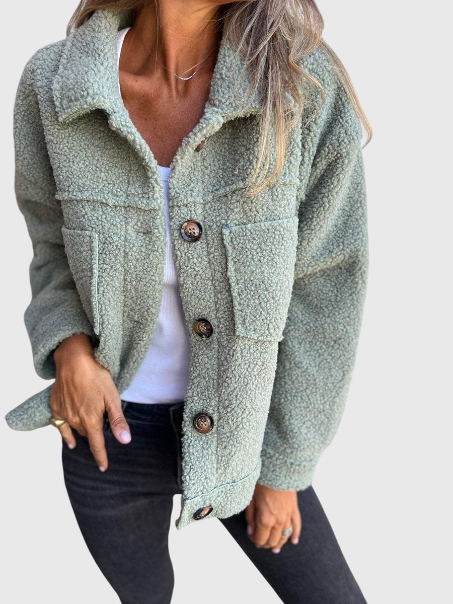 Women's Sherpa Fleece Button-Front Jacket - Green