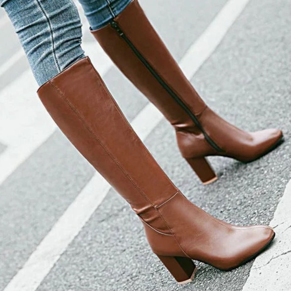 Women's Knee-High Block Heel Side-Zip Boots