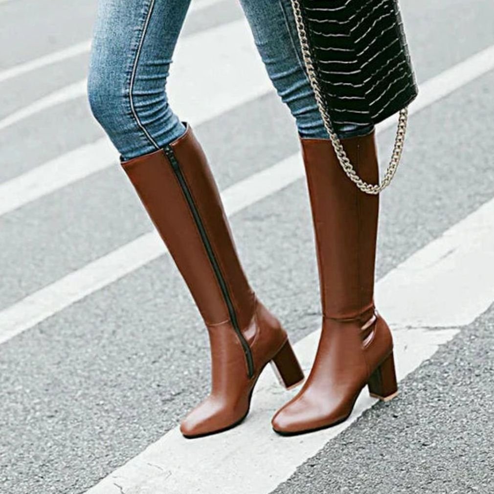 Women's Knee-High Block Heel Side-Zip Boots