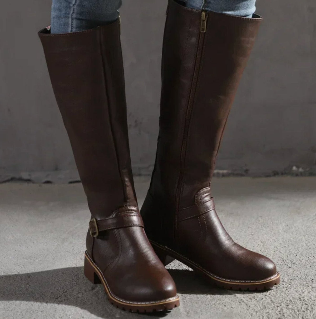 Women's Block Heel Leather Riding Boots