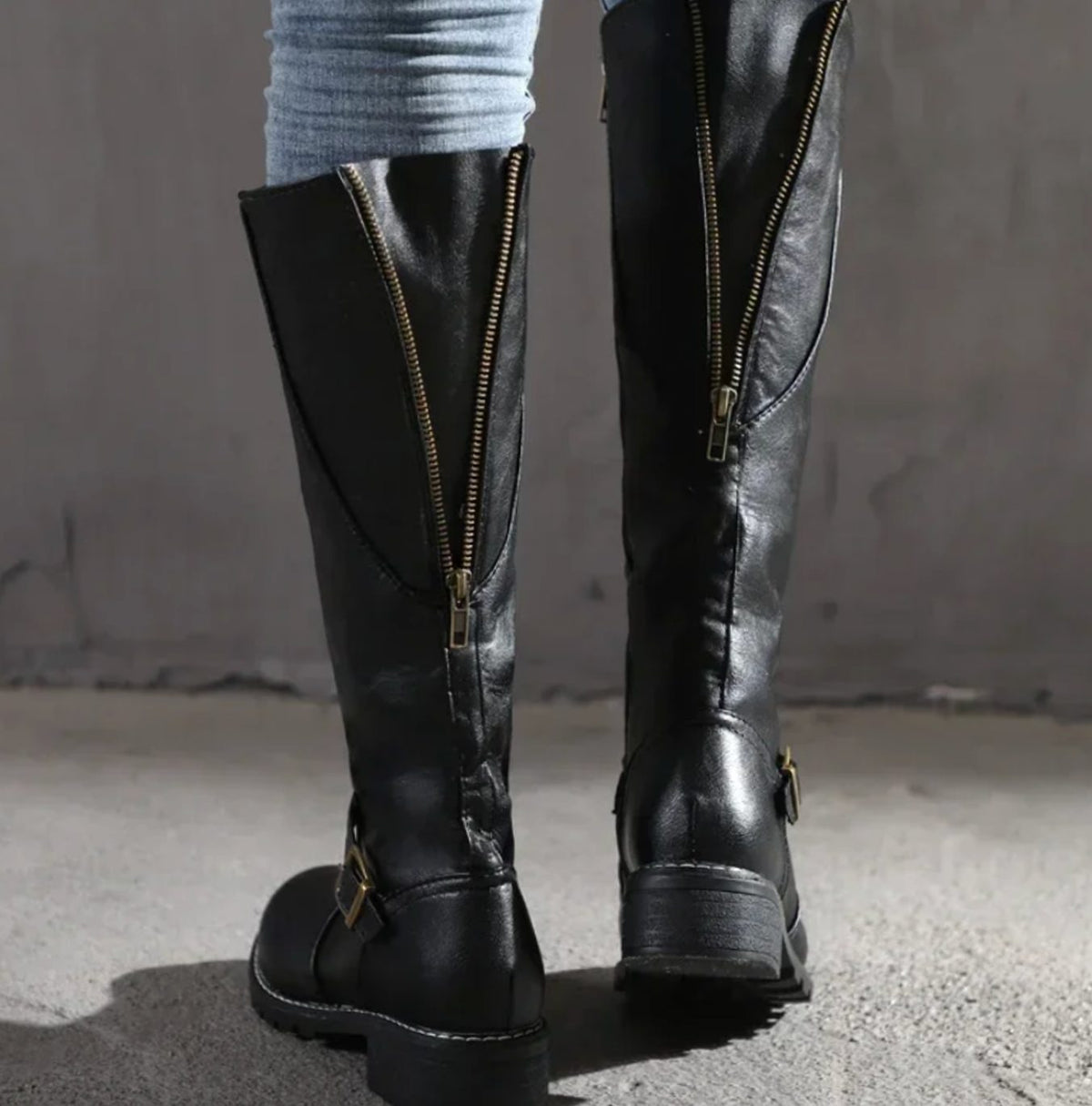 Women's Block Heel Leather Riding Boots