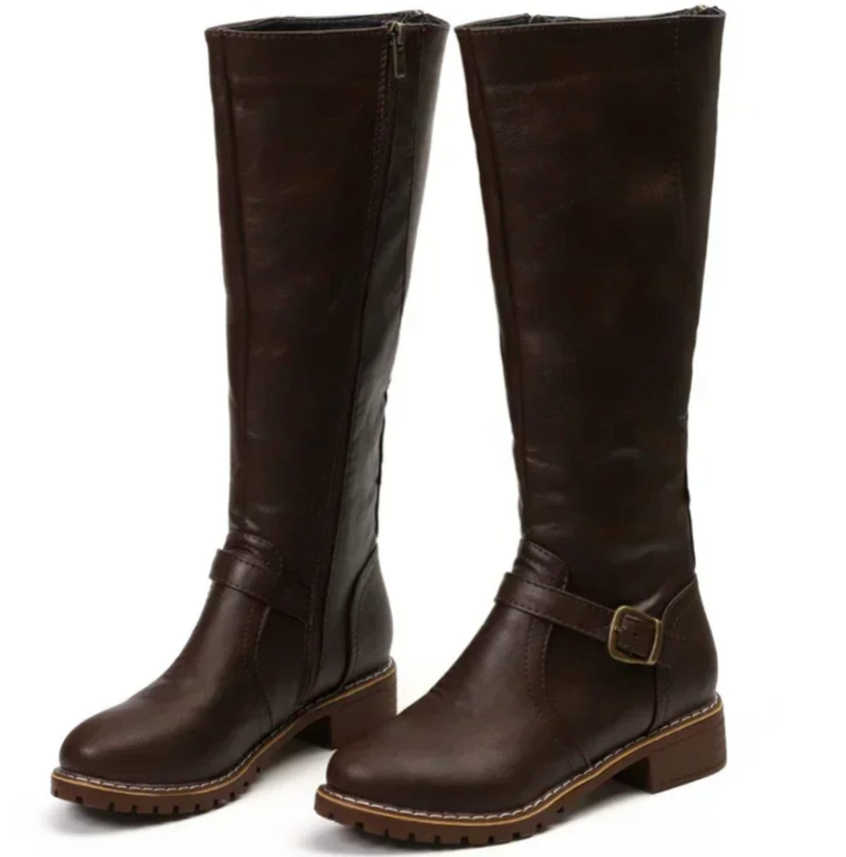 Women's Block Heel Leather Riding Boots