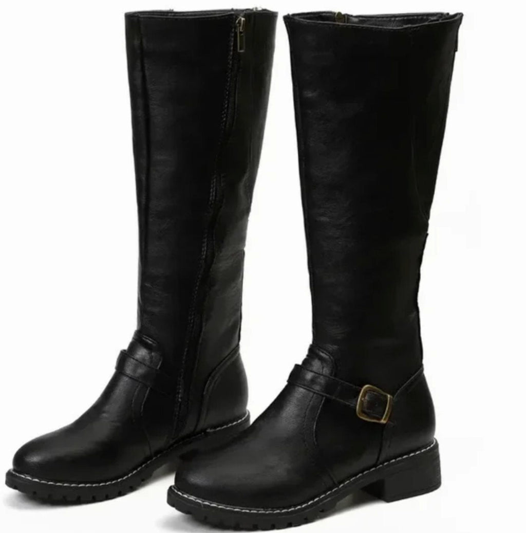 Women's Block Heel Leather Riding Boots