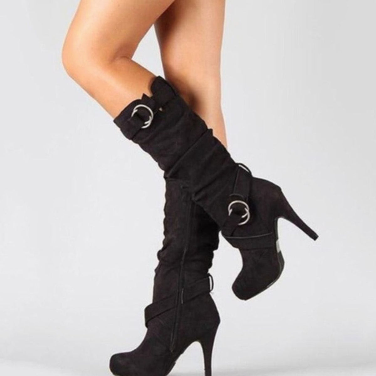 Women's Knee-High Stiletto Heel Suede Boots - Gray