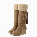 Women's Knee-High Wedge Winter Boots - Beige