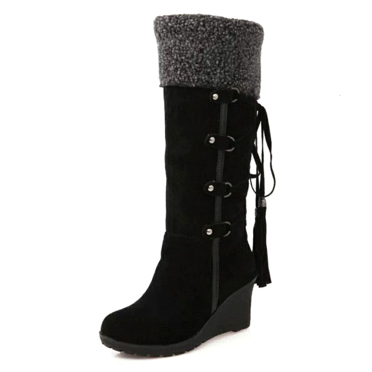 Women's Knee-High Wedge Winter Boots - Brown