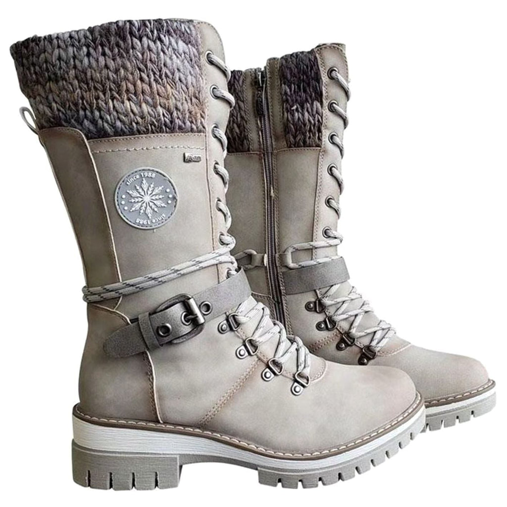 Women's Knit-Cuff Lace-Up Mid-Calf Winter Boots - Green