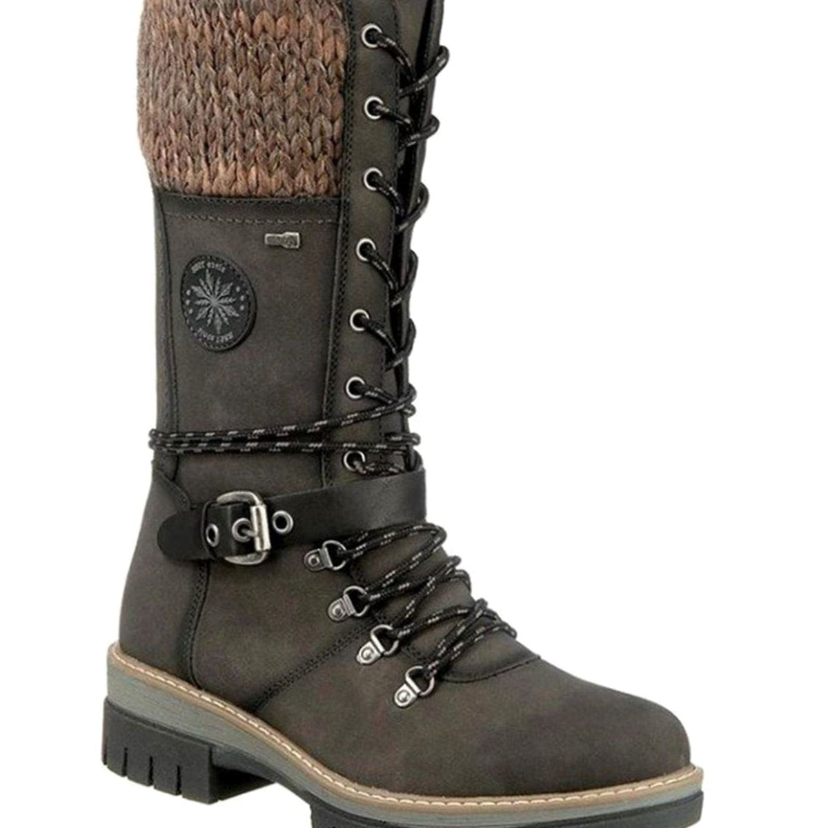Women's Knit-Cuff Lace-Up Mid-Calf Winter Boots - Purple