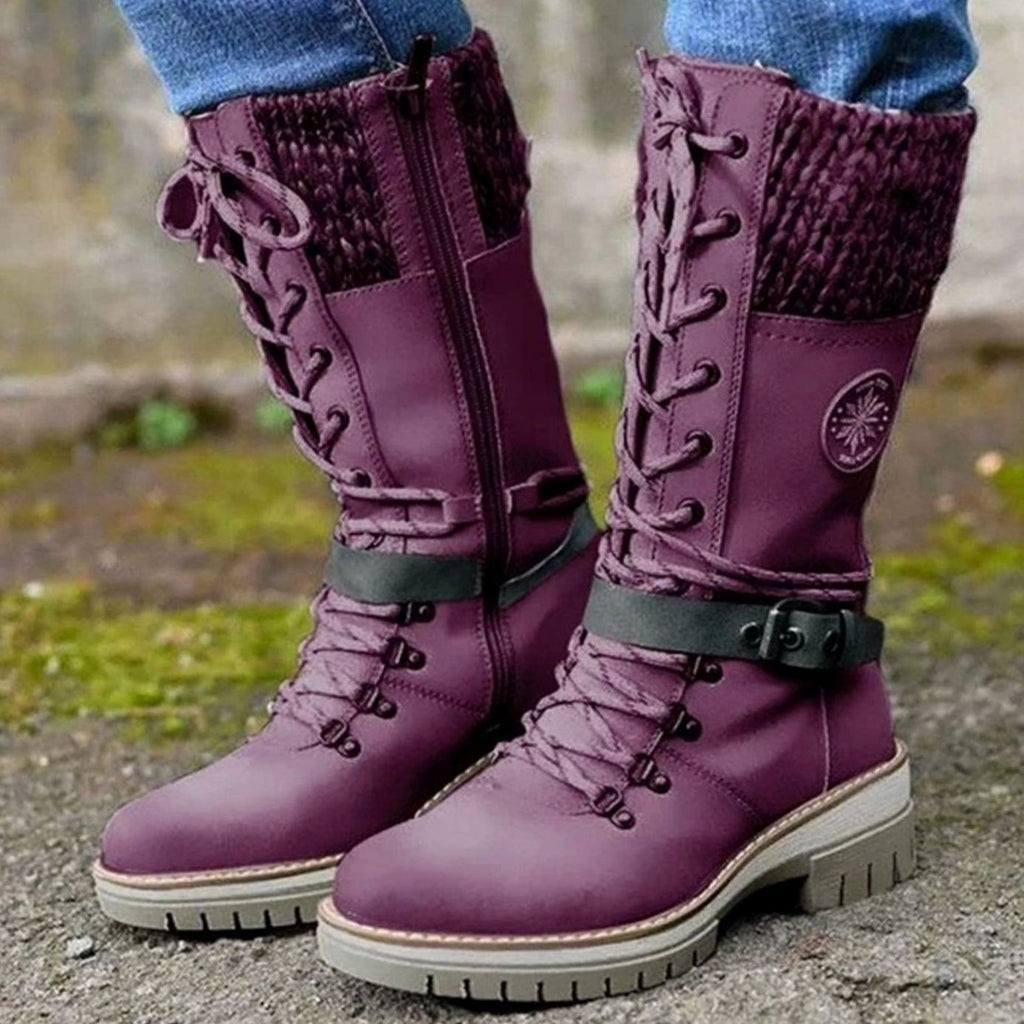 Women's Knit-Cuff Lace-Up Mid-Calf Winter Boots