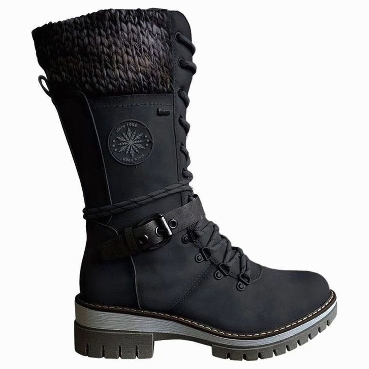 Women's Knit-Cuff Lace-Up Mid-Calf Winter Boots