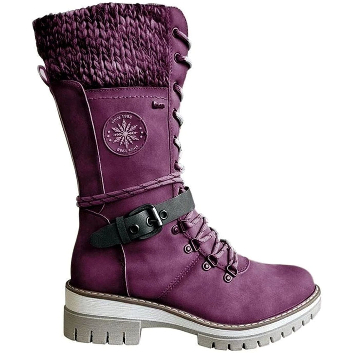 Women's Knit-Cuff Lace-Up Mid-Calf Winter Boots