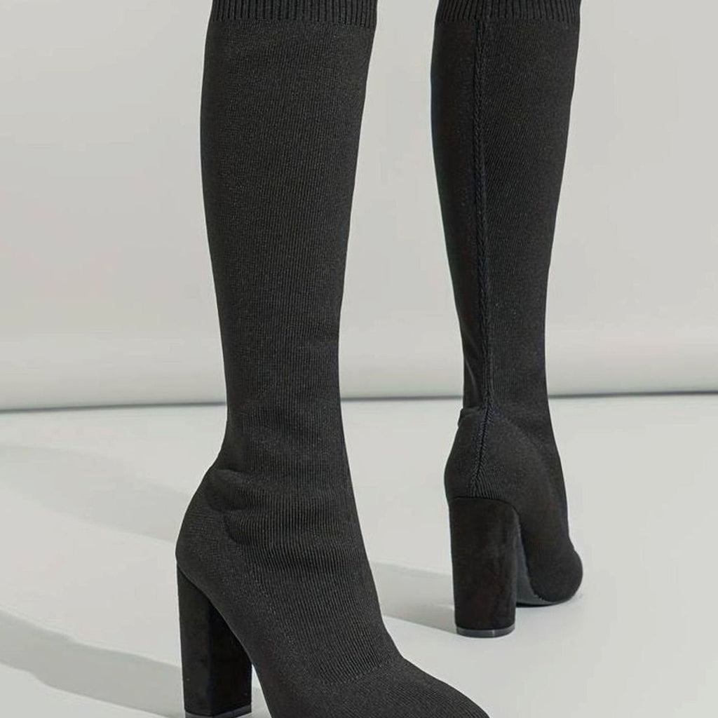 Women's Stretch Knit Pointed-Toe Sock Boots - Beige