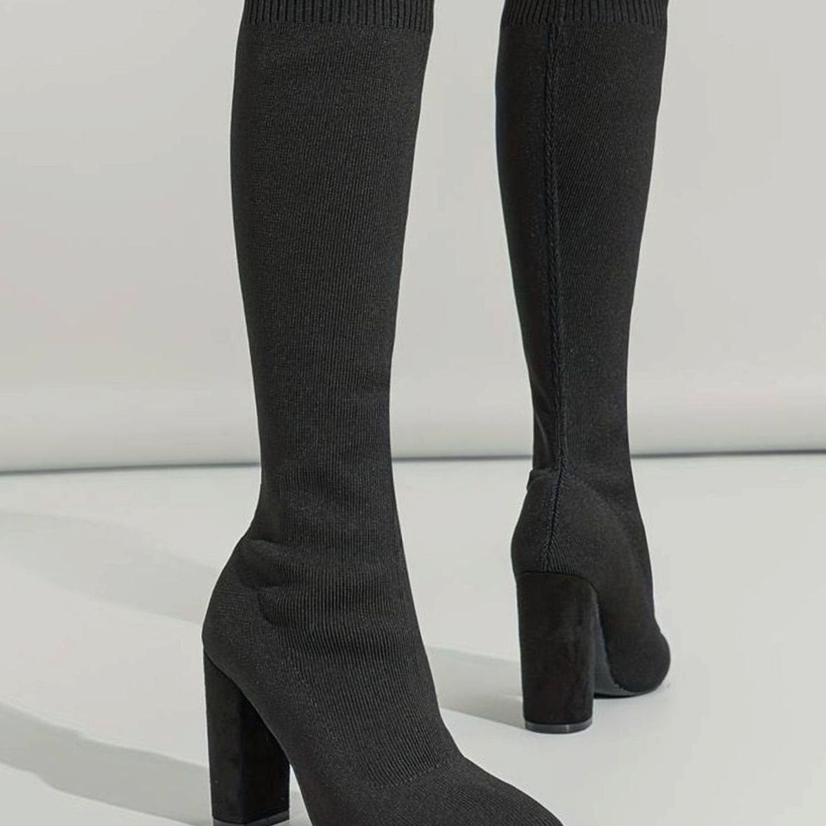 Women's Stretch Knit Pointed-Toe Sock Boots - Beige
