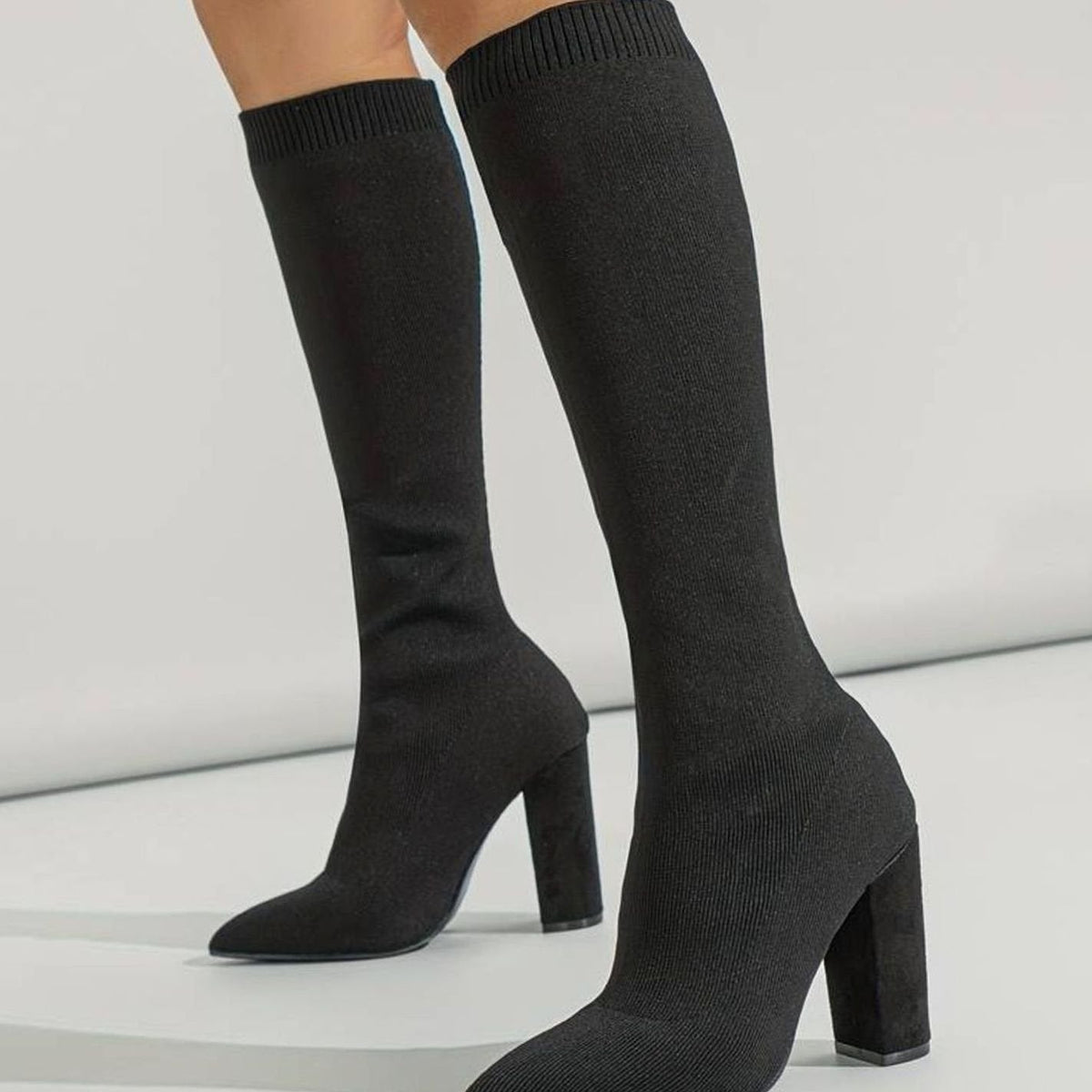 Women's Stretch Knit Pointed-Toe Sock Boots - Brown