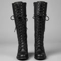 Women's Lace-Up Studded Knee-High Boots - Black