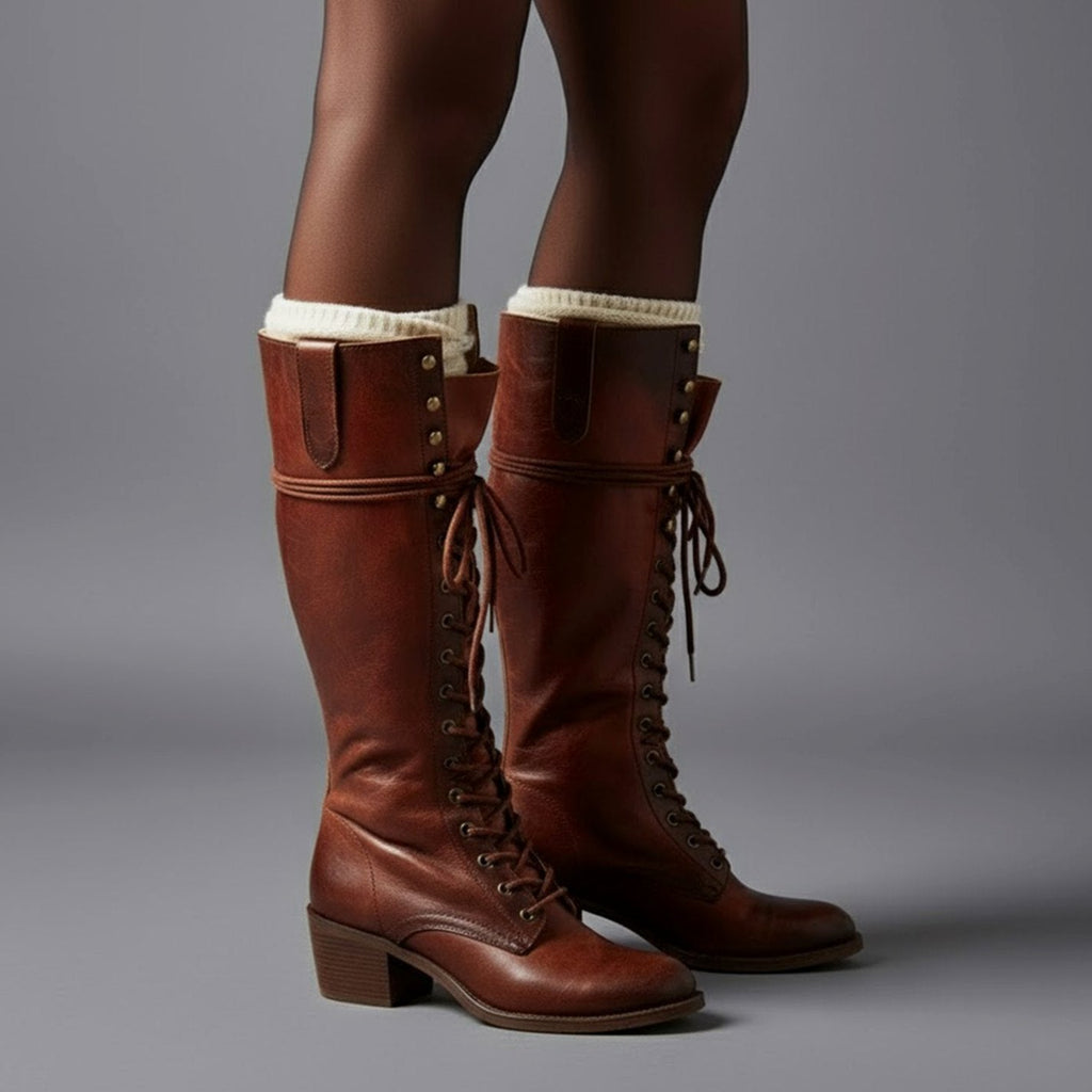 Women's Lace-Up Studded Knee-High Boots