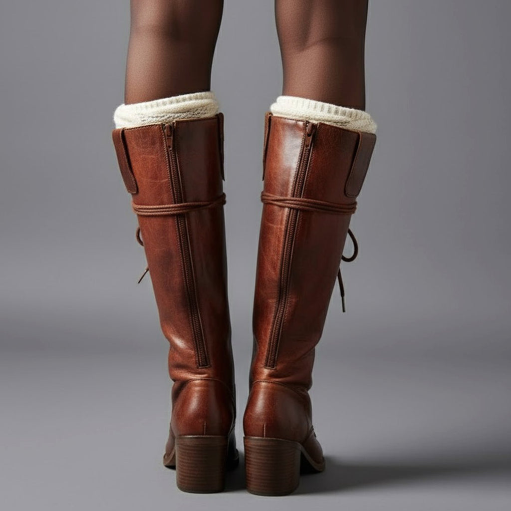 Women's Lace-Up Studded Knee-High Boots