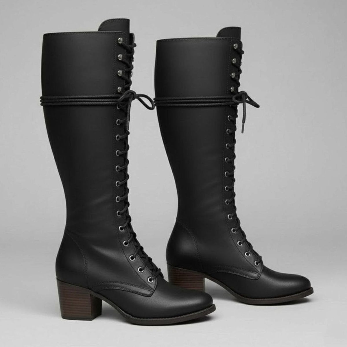 Women's Lace-Up Studded Knee-High Boots - Gray
